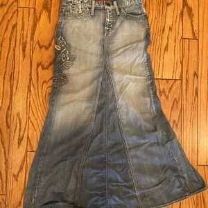 Guess denim maxi skirt with embroidery detail